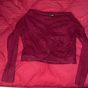 Off the shoulder - tied knot- cropped sweater